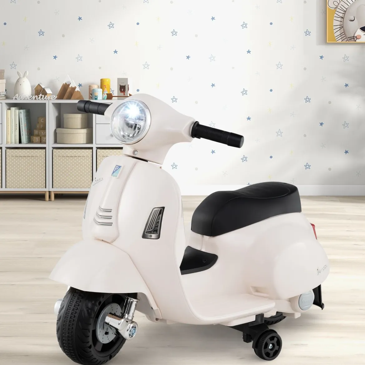 Lizenzierte Vespa Kinder Elektromotorrad 6V Batterie betriebenes Motorrad mit LED-Scheinwerfer Weiß