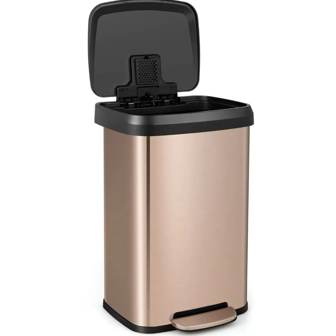 50L Küche Mülleimer mit Sanft Schließendem Deckel & Desodorierungsfach Abfalleimer Roségold