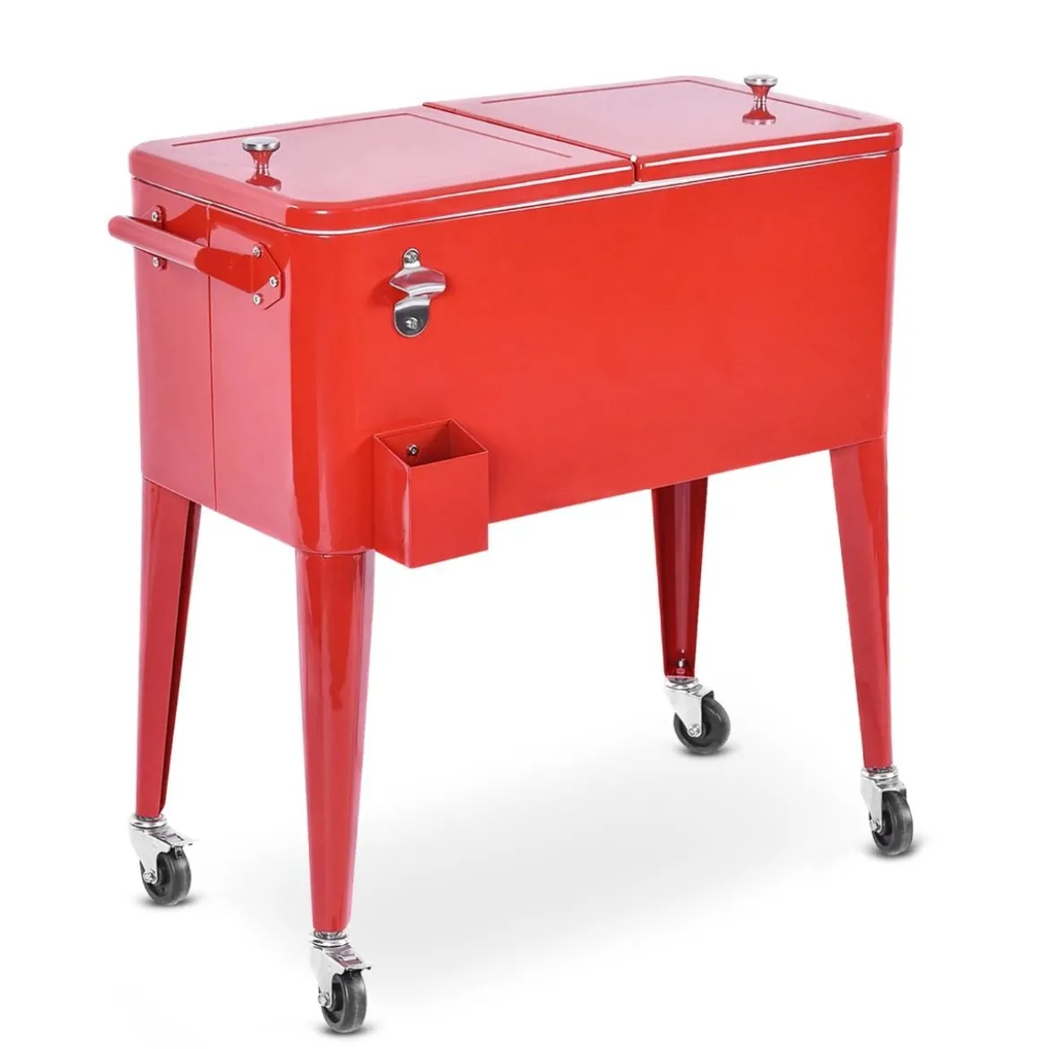 76L Kühlwagen mit Rädern Beistellwagen Mobile Kühlbox Getränkewagen 91 x 48 x 87 cm Rot