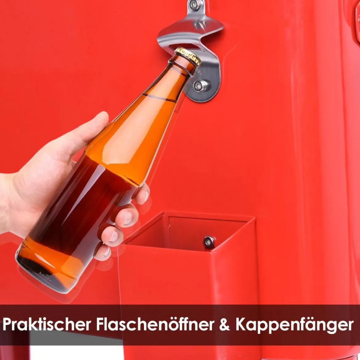 76L Kühlwagen mit Rädern Beistellwagen Mobile Kühlbox Getränkewagen 91 x 48 x 87 cm Rot