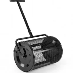 77 L Kompoststreuer mit Höhenverstellbarem T-Griff & Mesh-Korb Torfmoosstreuer Ø40 x 61 cm Schwarz
