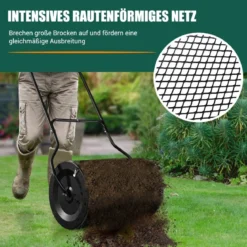 80L Kompoststreuer mit U-Griff & Mesh-Korb 39 cm Breiter Torfstreuer Düngerstreuer Komposter Schwarz