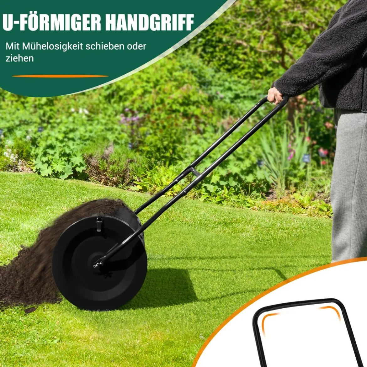 80L Kompoststreuer mit U-Griff & Mesh-Korb 39 cm Breiter Torfstreuer Düngerstreuer Komposter Schwarz