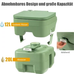 20L + 12L Campingtoilette mit Abnehmbarem Abwassertank Tragbares Campingklo