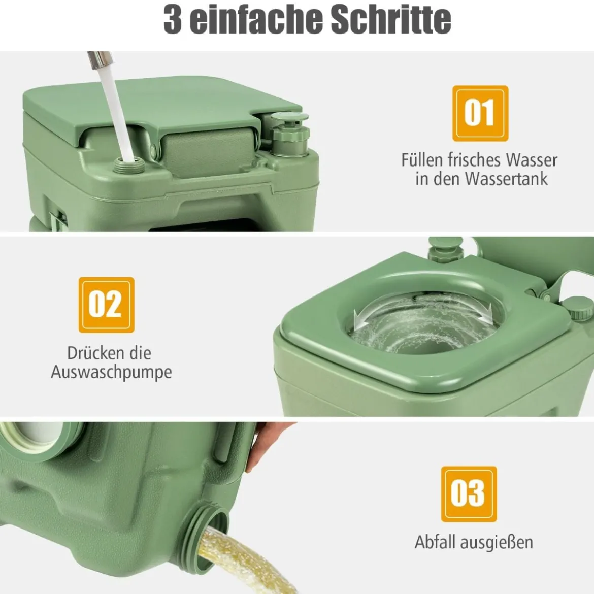 20L + 12L Campingtoilette mit Abnehmbarem Abwassertank Tragbares Campingklo