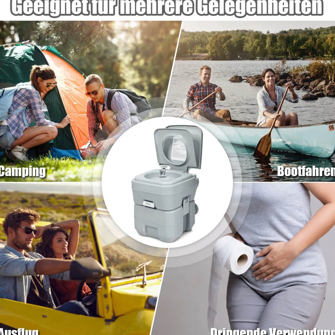 20L + 12L Campingtoilette mit Abnehmbarem Abwassertank Tragbares Campingklo