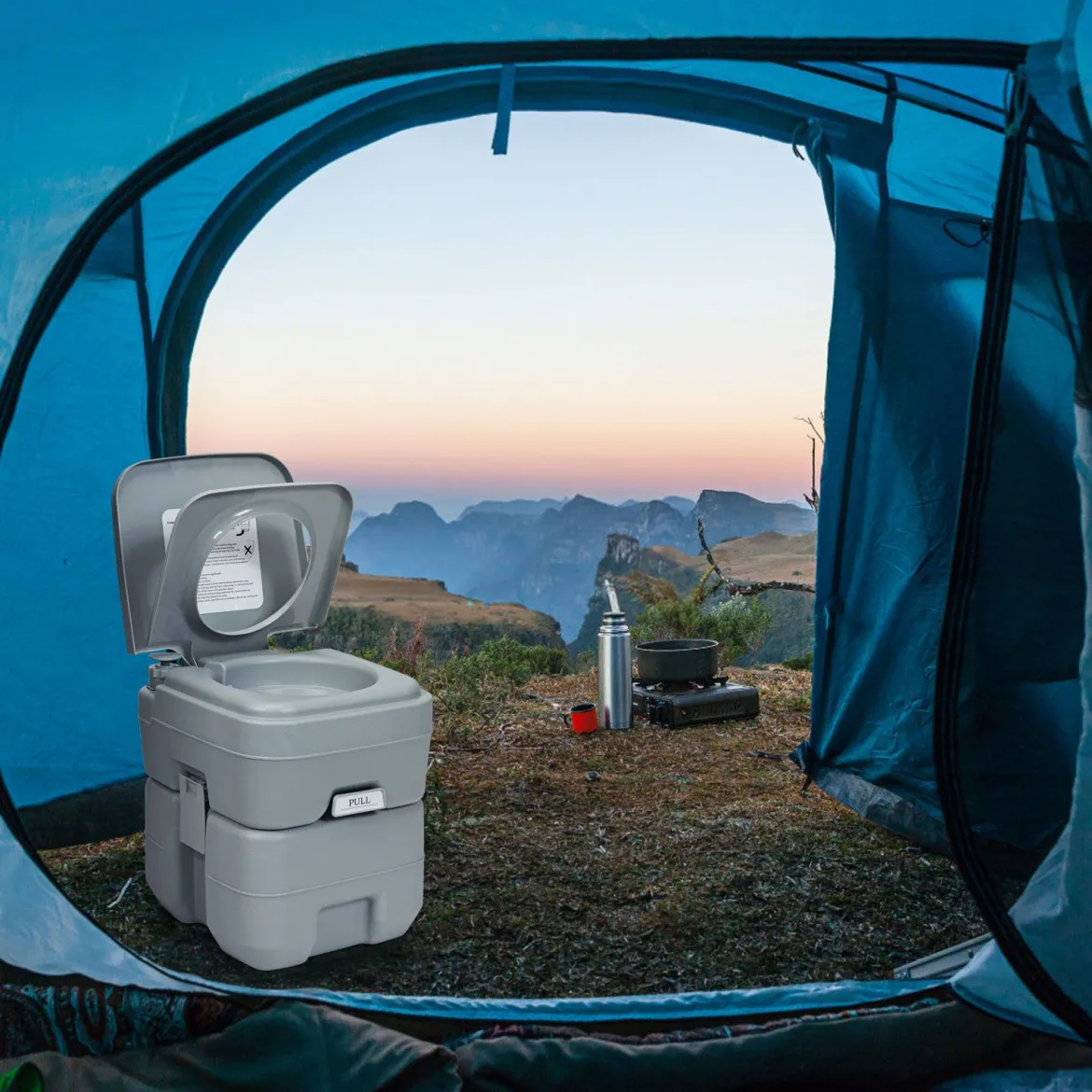 20L + 12L Campingtoilette mit Abnehmbarem Abwassertank Tragbares Campingklo
