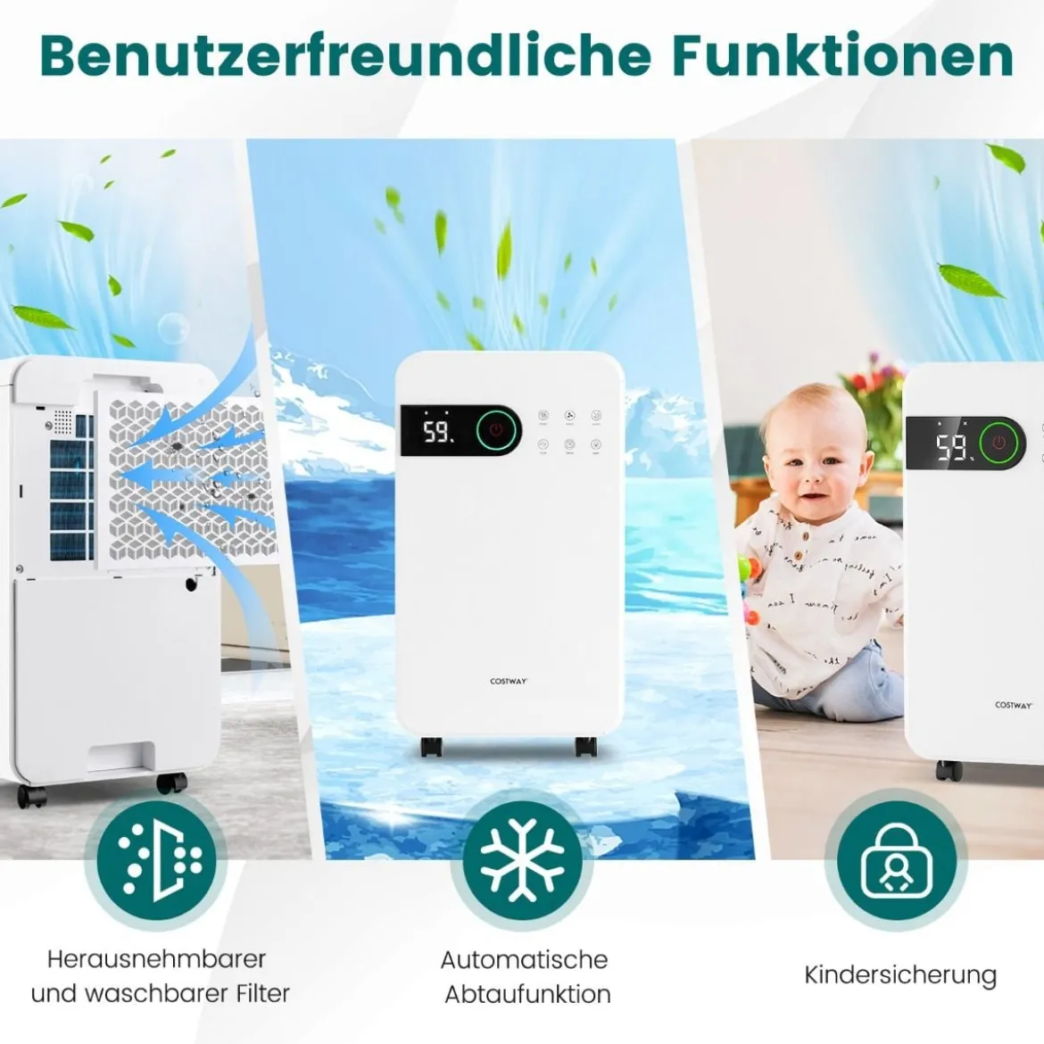2,3L Luftentfeuchter mit Schlafmodus Raumentfeuchter für den Heimkeller Mobile Entfeuchter 24-Stunden-Timer