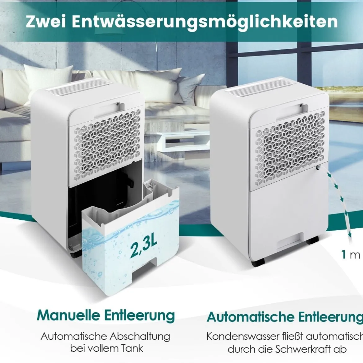 2,3L Luftentfeuchter mit Schlafmodus Raumentfeuchter für den Heimkeller Mobile Entfeuchter 24-Stunden-Timer