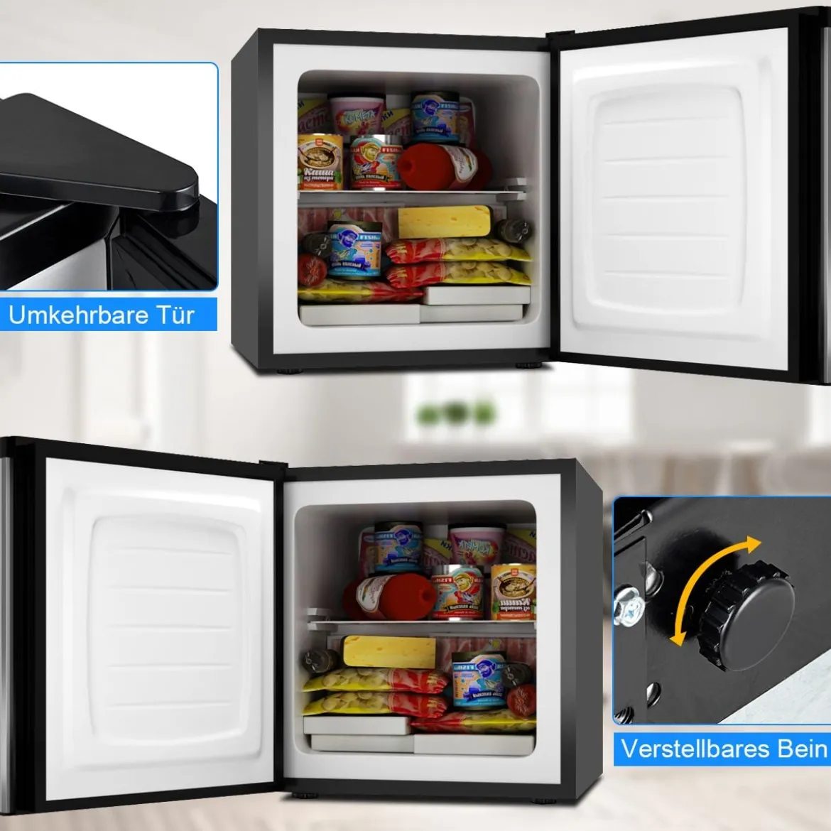 31L Mini Freistehender Gefrierschrank tragbarer kompakter Gefrierbox 45 x 46 x 48 cm Silber + Schwarz