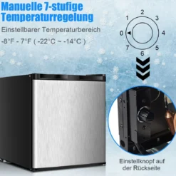 31L Mini Freistehender Gefrierschrank tragbarer kompakter Gefrierbox 45 x 46 x 48 cm Silber + Schwarz