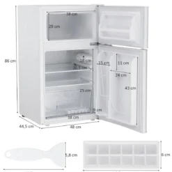90L Mini-Kühlschrank separates Gefrierfach Kompakter Kühlschrank 48,5 x 49,5 x 86 cm Weiß