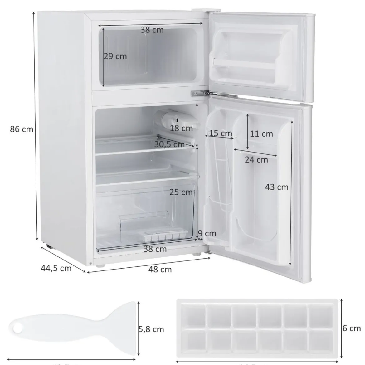 90L Mini-Kühlschrank separates Gefrierfach Kompakter Kühlschrank 48,5 x 49,5 x 86 cm Weiß