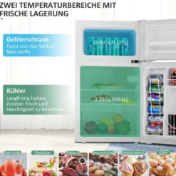 90L Mini-Kühlschrank separates Gefrierfach Kompakter Kühlschrank 48,5 x 49,5 x 86 cm Weiß