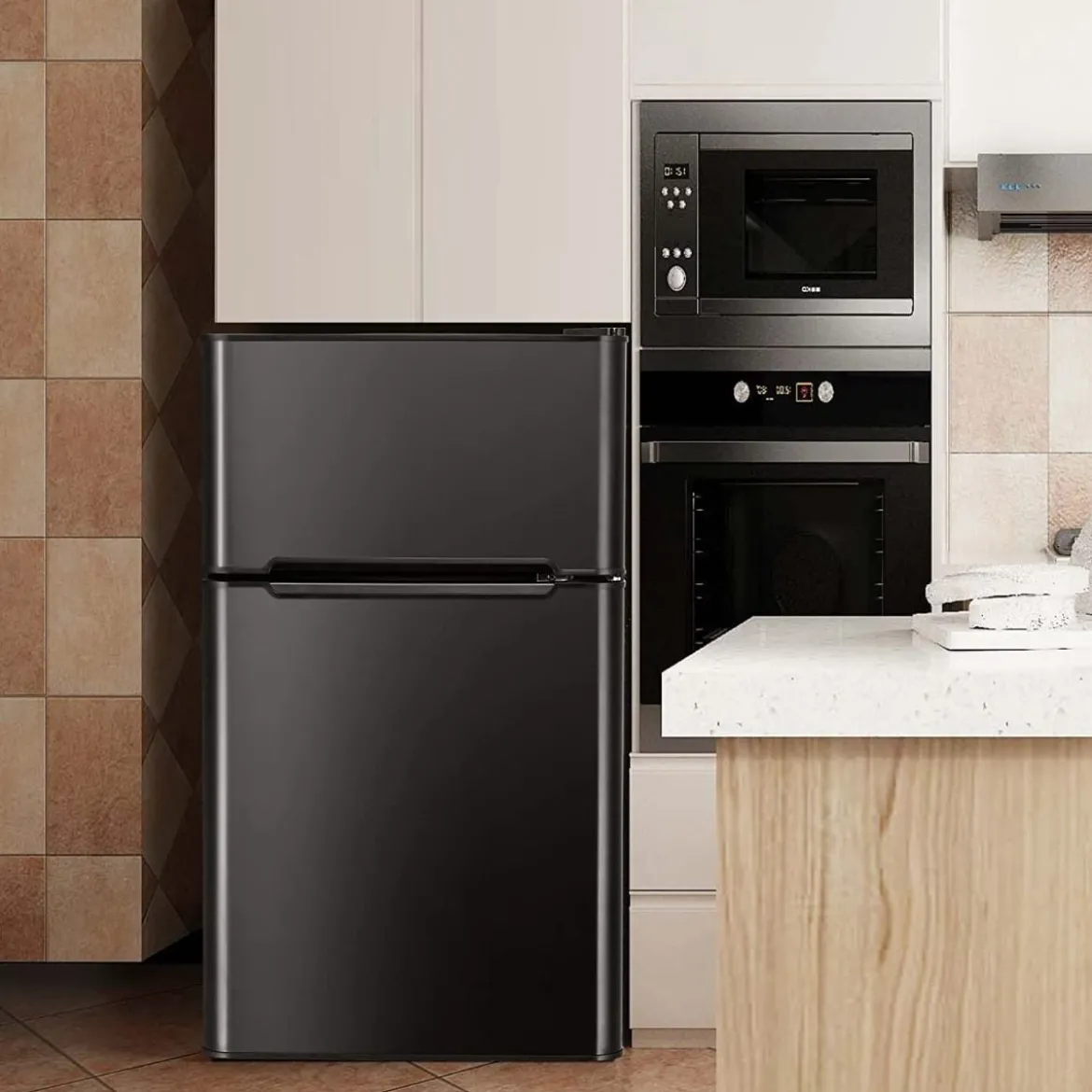 90L Mini-Kühlschrank Standkühlschrank Gefrierschrank 48,5 x 49,5 x 86 cm Schwarz