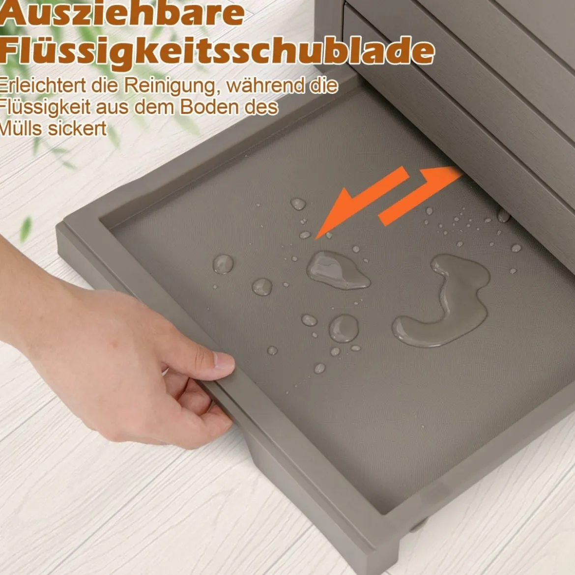 118 L Mülleimer mit Deckel & Ausziehbarer Flüssigkeitsschale & Griff Wasserdicht Braun