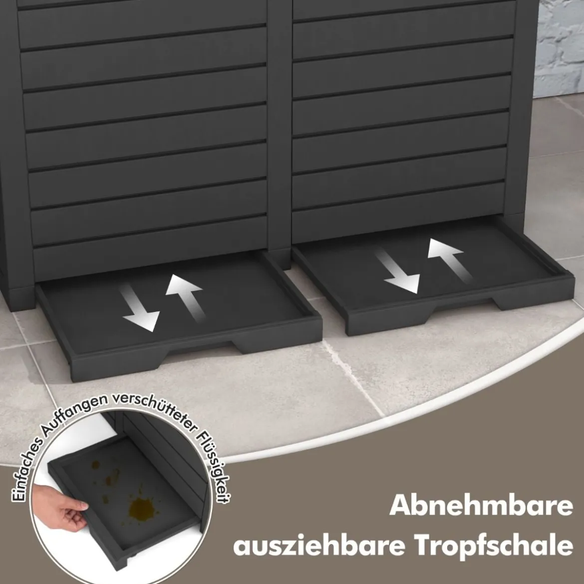 235 L Mülleimer mit Doppeldeckel & Ausziehbarer Auffangschale & Griff Outdoor Mülltonne Schwarz