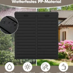 235 L Mülleimer mit Doppeldeckel & Ausziehbarer Auffangschale & Griff Outdoor Mülltonne Schwarz