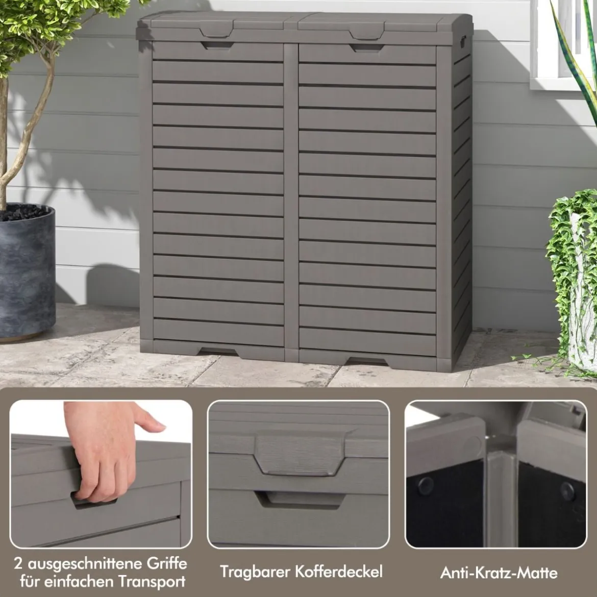 235 L Mülleimer mit Doppeldeckel & Ausziehbarer Auffangschale & Griff Outdoor Mülltonne