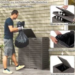 235 L Mülleimer mit Doppeldeckel & Ausziehbarer Auffangschale & Griff Outdoor Mülltonne