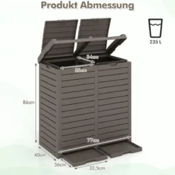 235 L Mülleimer mit Doppeldeckel & Ausziehbarer Auffangschale & Griff Outdoor Mülltonne