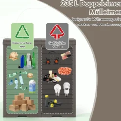 235 L Mülleimer mit Doppeldeckel & Ausziehbarer Auffangschale & Griff Outdoor Mülltonne