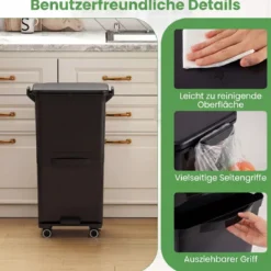 36 L Mülltonne Abfalleimer mit 2 herausnehmbaren Behältern kippbarem Abteil & Müllklassifizierungs-Aufklebern Schwarz