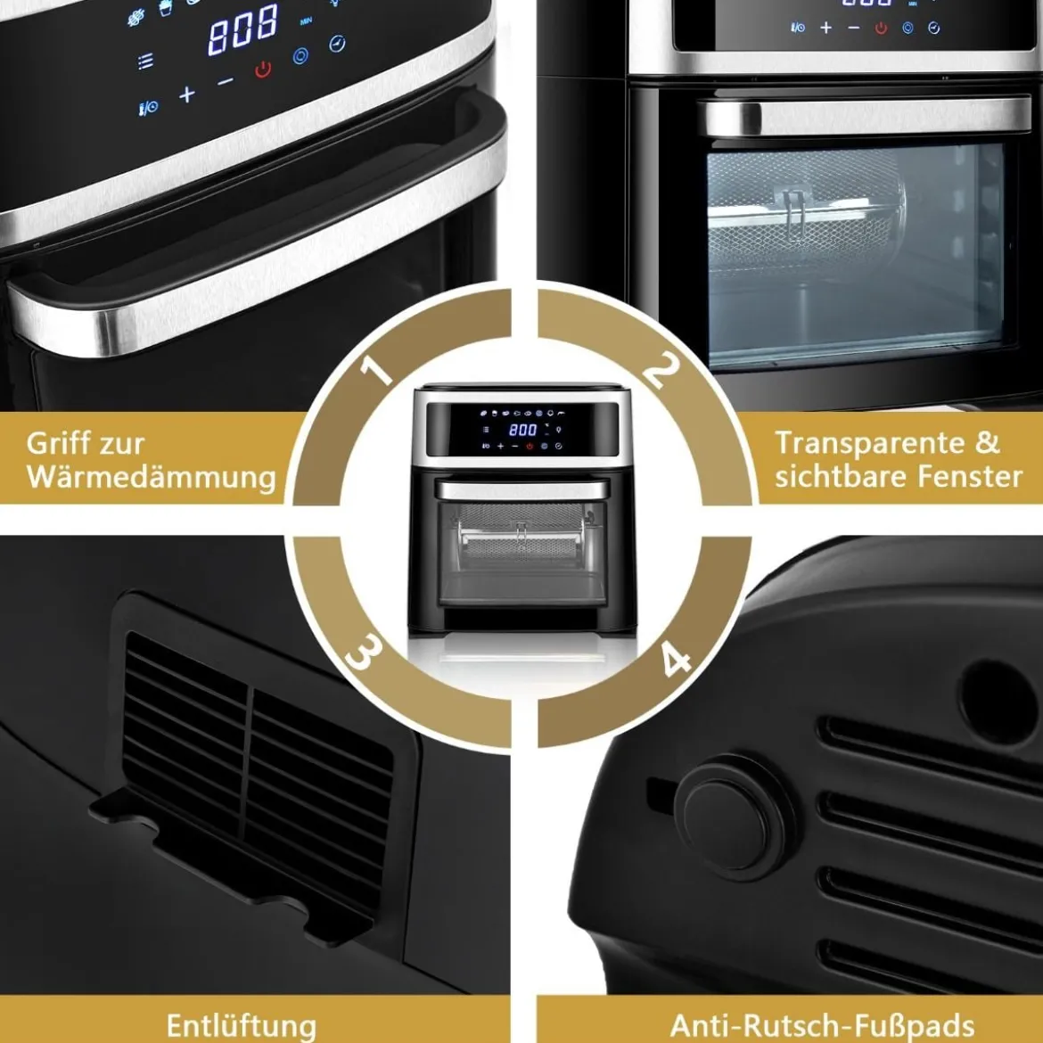 13 L Ofen 8 in 1 Luftfritteuse mit Touchscreen 31 x 34,5 x35 cm Schwarz