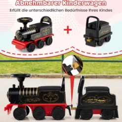 Lokomotive mit Waggon 6V betriebenes Elektroauto mit Stauraum unter dem Sitz ausziehbaren Fußstützen Schwarz