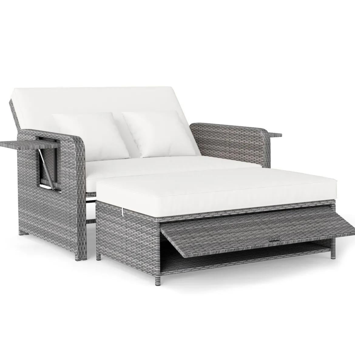Lounge Möbel Outdoor Rattan Gartenlounge Set mit Hocker Gartensofa mit Liegefunktion Beige/Schwarz/Grau /Weiß