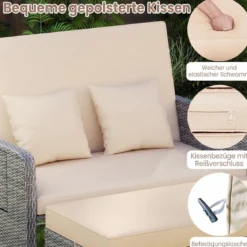 Lounge Möbel Outdoor Rattan Gartenlounge Set mit Hocker Gartensofa mit Liegefunktion Beige/Schwarz/Grau /Weiß