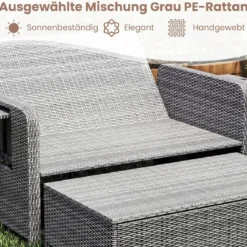 Lounge Möbel Outdoor Rattan Gartenlounge Set mit Hocker Gartensofa mit Liegefunktion Beige/Schwarz/Grau /Weiß