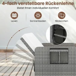 Lounge Möbel Outdoor Rattan Gartenlounge Set mit Hocker Gartensofa mit Liegefunktion Beige/Schwarz/Grau /Weiß