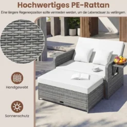 Lounge Möbel Outdoor Rattan Gartenlounge Set mit Hocker Gartensofa mit Liegefunktion Beige/Schwarz/Grau /Weiß