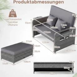 Lounge Möbel Outdoor Rattan Gartenlounge Set mit Hocker Gartensofa mit Liegefunktion Beige/Schwarz/Grau /Weiß