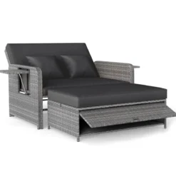 Lounge Möbel Outdoor Rattan Gartenlounge Set mit Hocker Gartensofa mit Liegefunktion Beige/Schwarz/Grau /Weiß