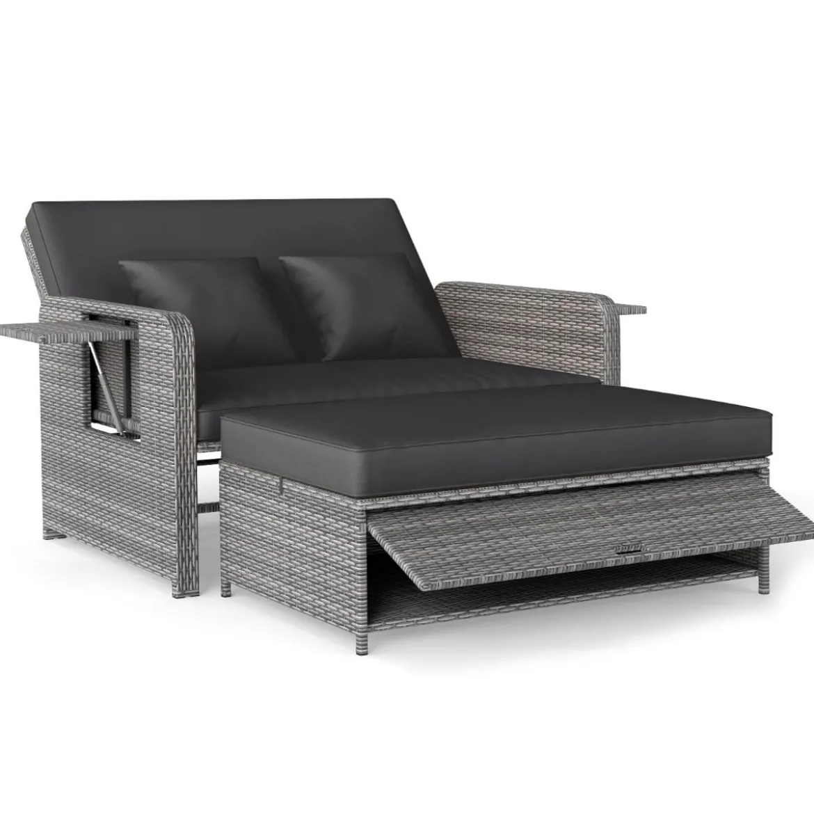 Lounge Möbel Outdoor Rattan Gartenlounge Set mit Hocker Gartensofa mit Liegefunktion Beige/Schwarz/Grau /Weiß