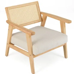 Loungesessel mit Rattan-Rückenlehne Esszimmerstuhl mit gepolsterter Sitzfläche gepolsterter Lesesessel