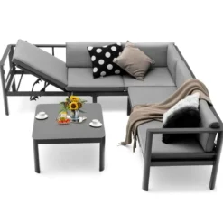 Lounge-Set aus Aluminium Gartenlounge für 4-5 Personen Gartenmöbel-Set Grau
