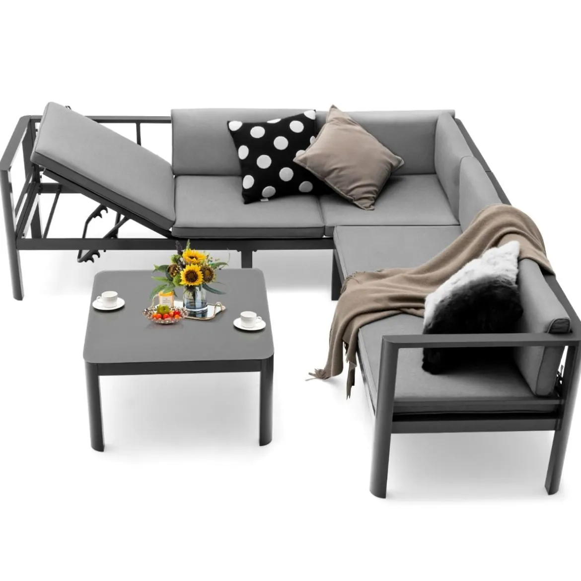 Lounge-Set aus Aluminium Gartenlounge für 4-5 Personen Gartenmöbel-Set Grau