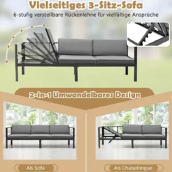 Lounge-Set aus Aluminium Gartenlounge für 4-5 Personen Gartenmöbel-Set Grau