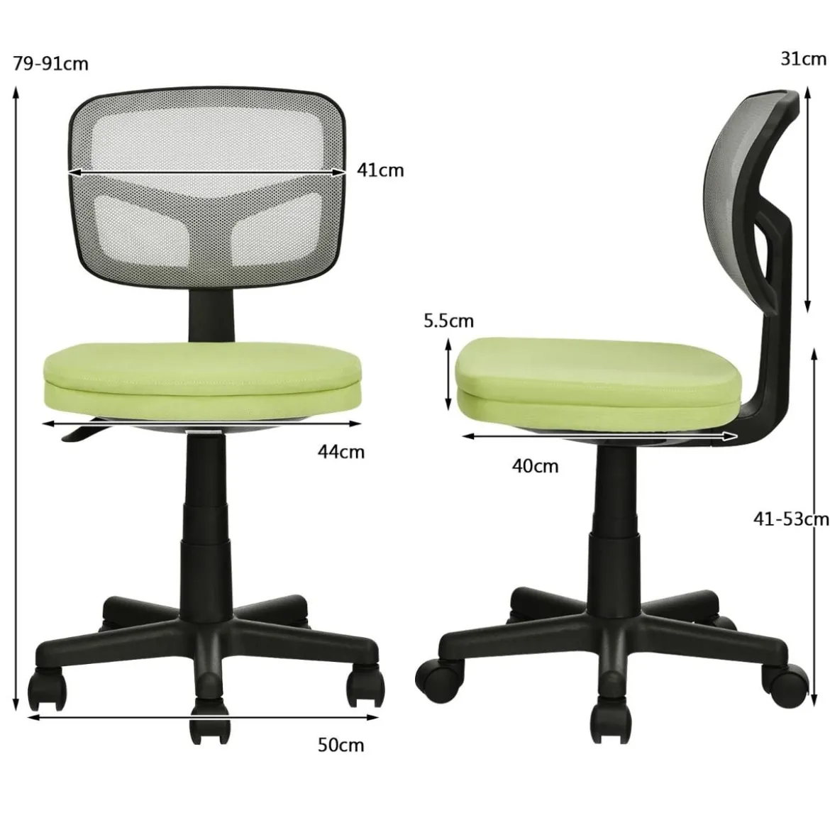 Low-Back-Bürostuhl höhenverstellbar Chefsessel belastbar 50 x 50 x 79-91 cm Grün