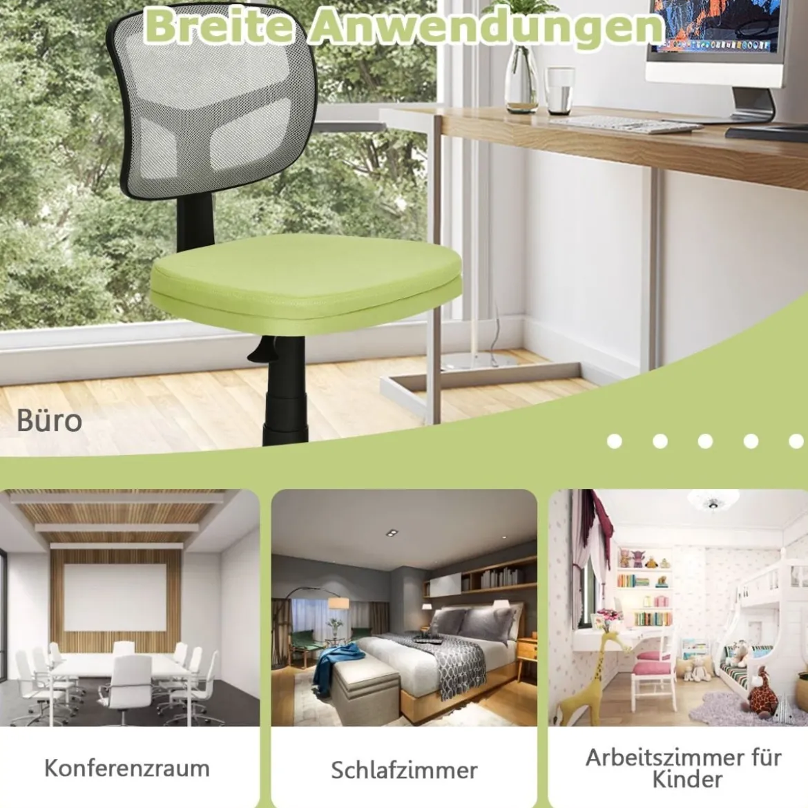 Low-Back-Bürostuhl höhenverstellbar Chefsessel belastbar 50 x 50 x 79-91 cm Grün