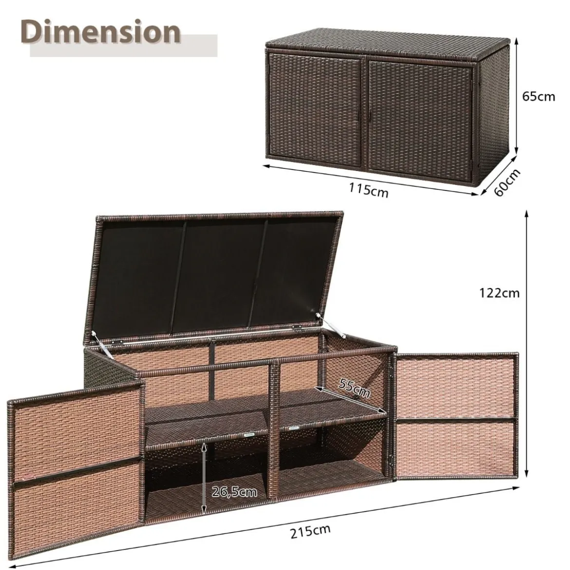 333L Rattan Auflagenbox mit Doppeltüren & Deckel & Ablage Kissenbox Gartenbox Sitzbank