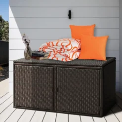 333L Rattan Auflagenbox mit Doppeltüren & Deckel & Ablage Kissenbox Gartenbox Sitzbank