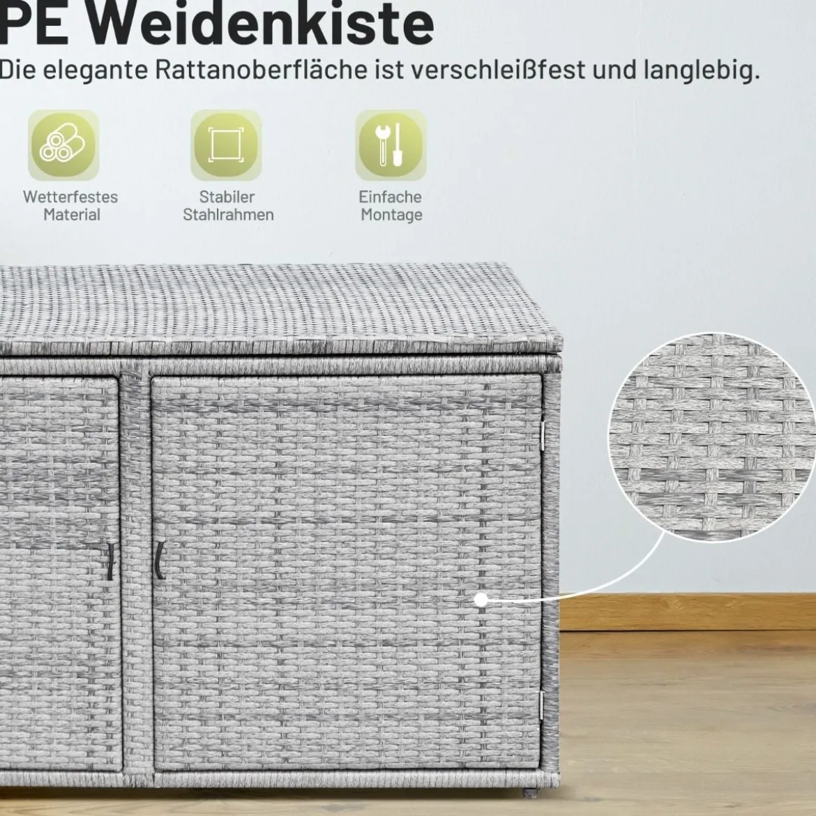 333L Rattan Auflagenbox mit Doppeltüren & Deckel & Ablage Kissenbox Gartenbox Sitzbank
