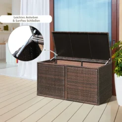 333L Rattan Auflagenbox mit Doppeltüren & Deckel & Ablage Kissenbox Gartenbox Sitzbank
