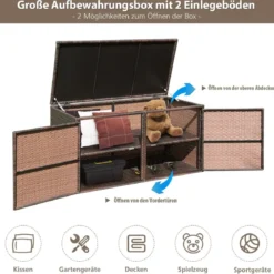 333L Rattan Auflagenbox mit Doppeltüren & Deckel & Ablage Kissenbox Gartenbox Sitzbank