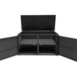 333L Rattan Auflagenbox mit Doppeltüren & Deckel & Ablage Kissenbox Gartenbox Sitzbank