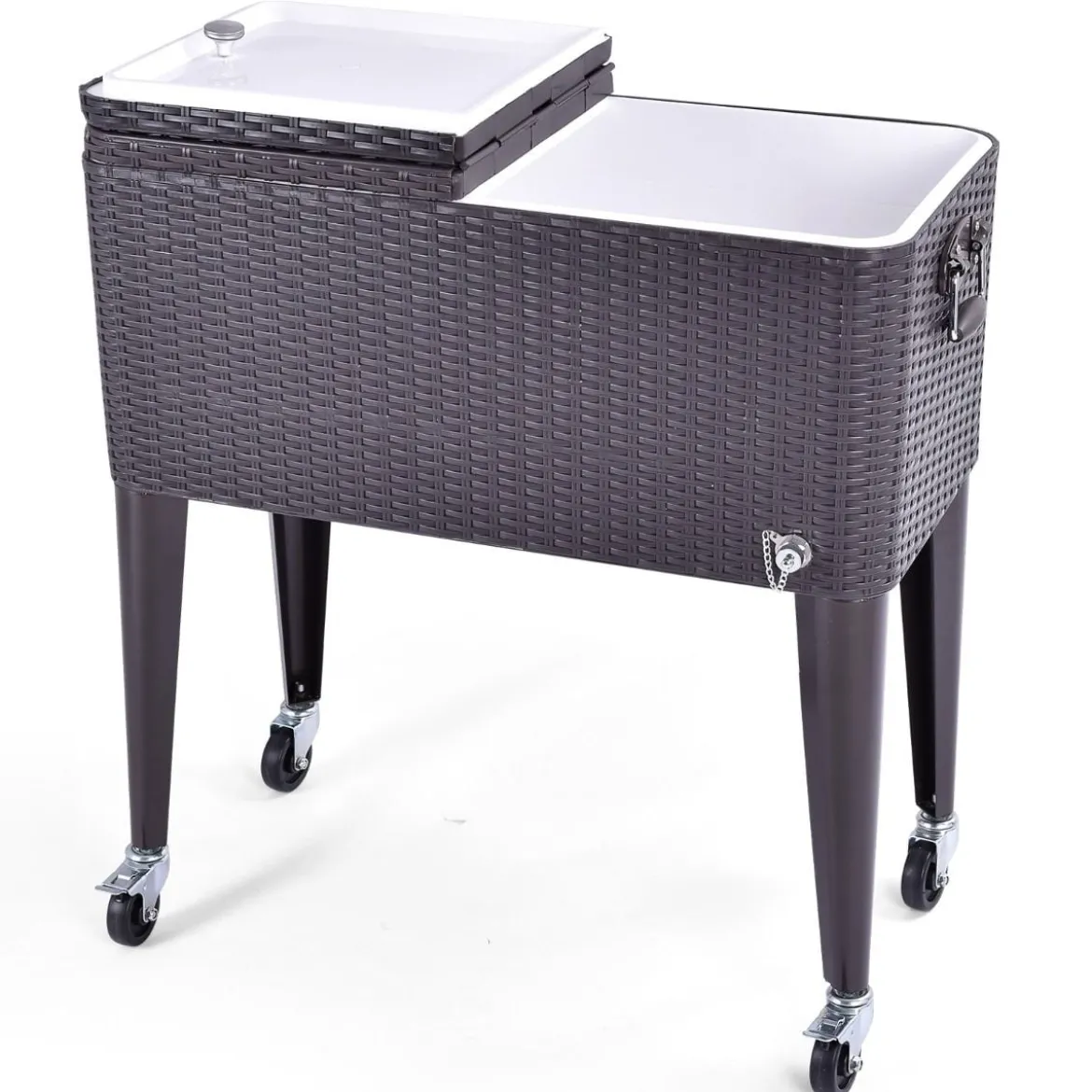 76 L Rollender Kühlwagen Getränkekühler aus Rattan 83 x 48 x 87 cm Braun